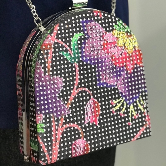 Zara studded floral clutch crossbody handbag evening - Picture 5 of 8